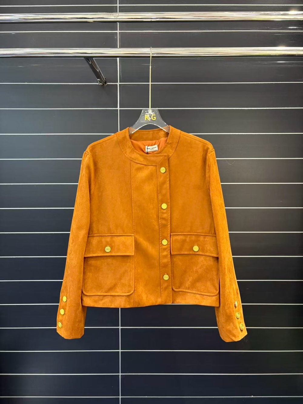 🤎 YSL Suede Round Neck Cropped Jacket with Gold Buttons